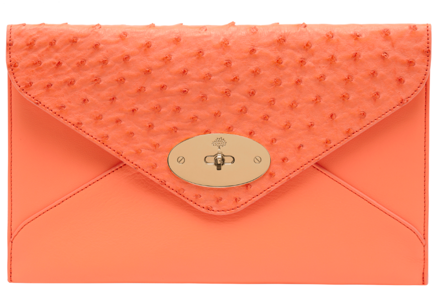 Willow Clutch Calf Ostrich Mix Bright Apricot