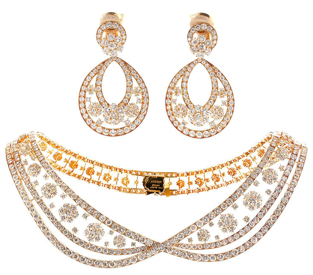 Van Cleef & Arpels Diamond Gold Snowflake Necklace and Earrings