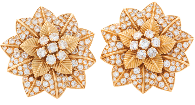 Van Cleef & Arpels Diamond and Gold Blossom Earclips