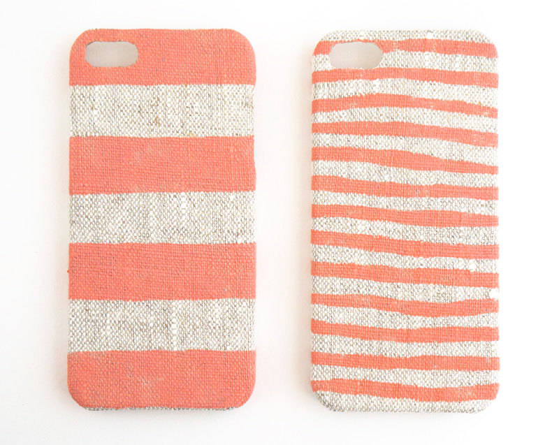 Unbleached Natural Linen Coral Striped iPhone 5 Case
